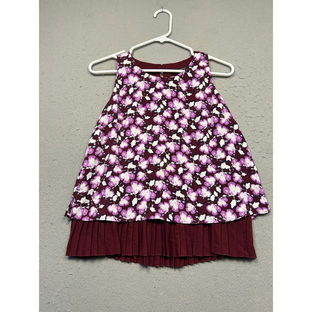 Banana Republic Sleeveless Top Floral Pleated Burgundy Purple Petite Small Women